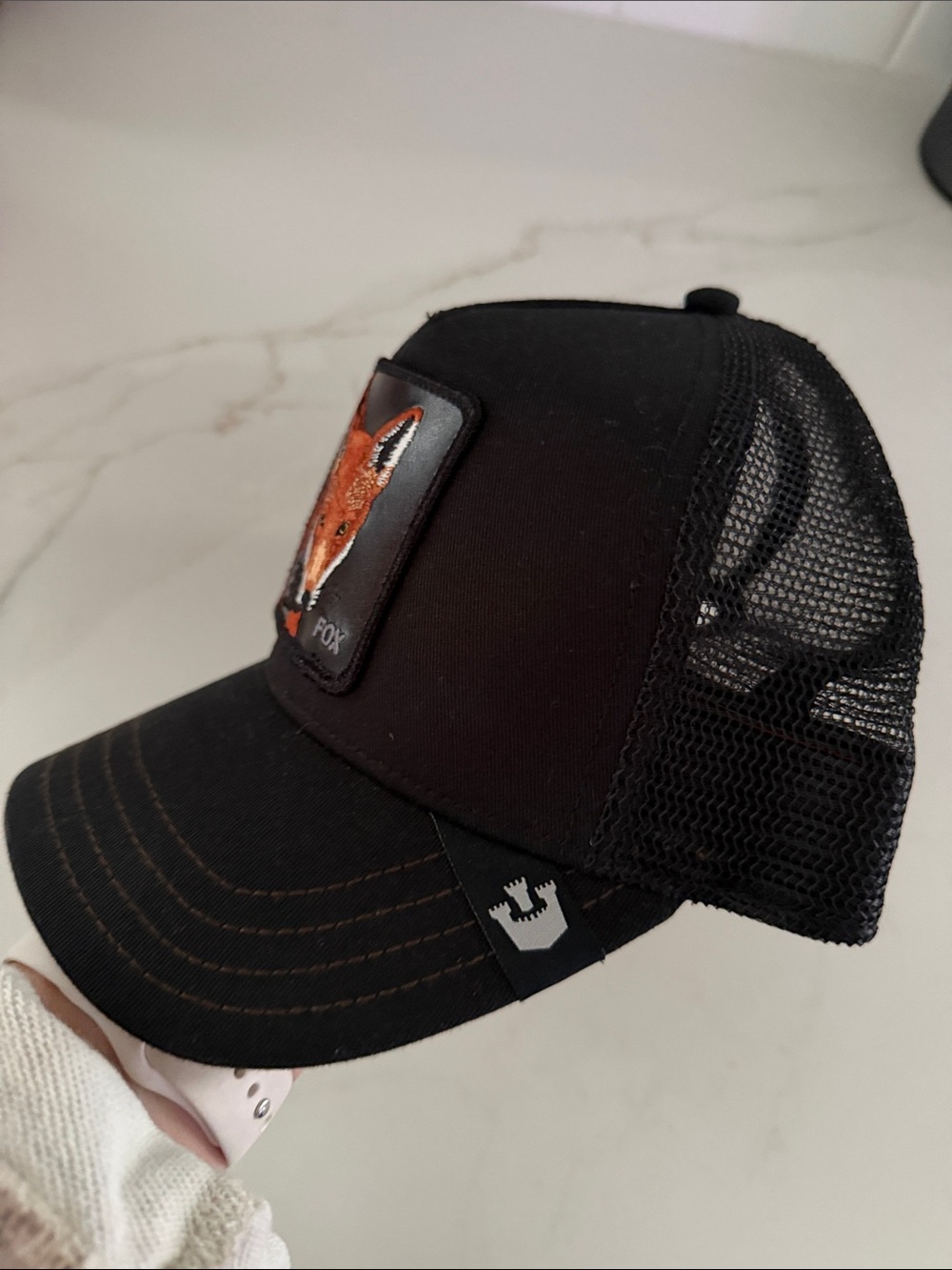 Goorin Bros Black Trucker Hat with Orange Fox Patch - Picture 3 of 3